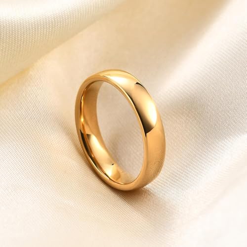 Tungsten Domed Wedding Band Men Women High Polish Comfort Fit - color: 4mm-Gold