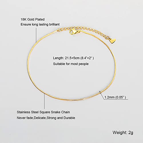 Gold Anklets for Women Waterproof,18K Gold Plated Anklet for Women Snake Chain Link Dainty Ankle Bracelets Summer Beach Jewelry - color: 1.2mm-Gold