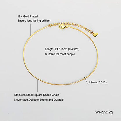 Gold Anklets for Women Waterproof,18K Gold Plated Anklet for Women Snake Chain Link Dainty Ankle Bracelets Summer Beach Jewelry - color: 1.2mm-Gold