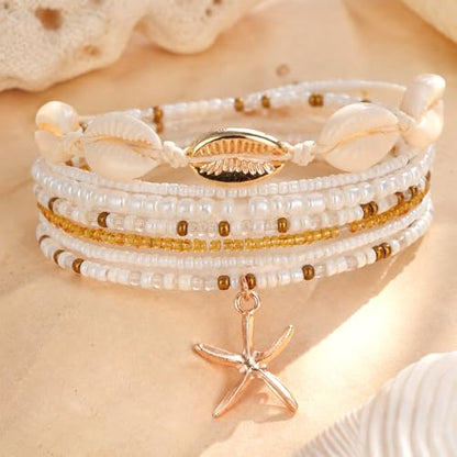 Yolyoo Shell Ankle Bracelet Adjustable Boho Bead Anklets for Women Waterproof Beach Seashell Foot Jewelry Accessories