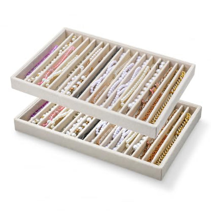 2 Pack Large Velvet Jewelry Tray,16 Grids Stackable Jewelry Display Drawer Inserts Trays Organizer Necklace Storage Trays for Earring Bracelet Necklace Ring