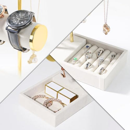 Coward Bracelet Necklace Holder Display, T-Bar Jewelry Holder Stand, Jewelry Organizer with Tray for Necklaces, Bangles, Rings Earrings Watches (Beige Velvet) - color: Beige