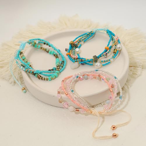 Boho Braided Beaded Ankle Bracelets Handmade Adjustable Beach Wrap Bracelet Draw String Anklets Bracelets Gifts for Women - color: Turquoise A