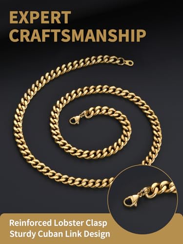 FindChic Men Curb Chain Necklace 18K Gold Plated/Stainless Steel/Black Chunky Double Tight Cuban Link Hip Hop Neck Chains for Men Boys 3.5MM/5MM/6MM/7MM/9MM/12MM 14''-30'' 8 Length Options (Send Gift Box) - color: E.7mm Width-Gold, size: 28 inches