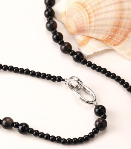 Long Beaded Necklaces for Women Pearl Stone Bead Strand - Layered Sweater Chain Elegant Mother's Day Jewelry Gifts - color: Black