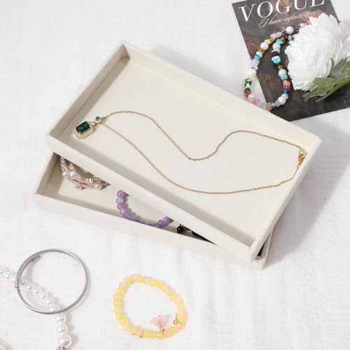 8 Pcs Small Velvet Jewelry Tray Stackable Jewelry Drawers Organizer Trays Jewelries Storage Trays 8.3 x 4.7 x 1 Inches (Beige)
