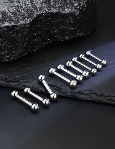 2G 4G 6G 8G 10G 12G 14G 16G Astm F136 Titanium Internally Threaded Nipple Tongue Rings Piercing Jewelry Industrial Straight Barbell Tongue Nipple Ring Bridge Piercing Jewelry For Women Men - size: 12 Gauge-16MM