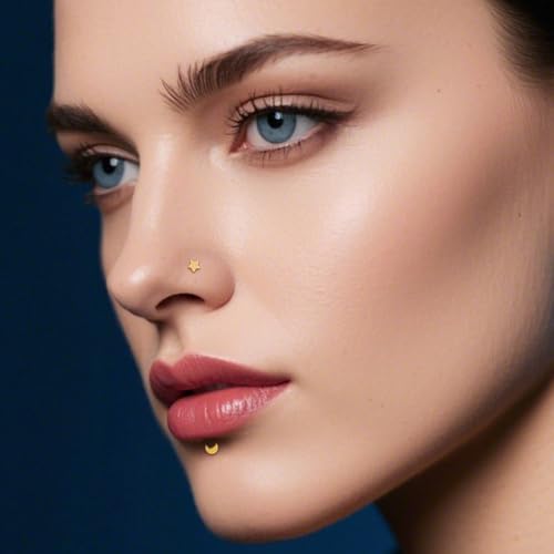 limerencia Titanium Threadless Flat Back Earrings Stud Piercing Jewelry | 20G Press Fit Titanium Push Pop in Cartilage Tragus Labret Lip Medusa Conch Piercing Jewelry Hypoallergenic for Women Men - style: Moon Gold