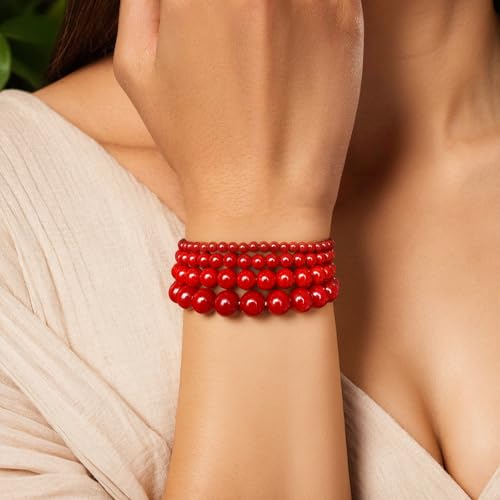 Vinswet 4pcs Beaded Bracelets for Women,Natural Healing Crystal Gemstones Bracelet,Anxiety Stress Relief Bracelet Handmade purple Jewelry Gifts for Women - color: Red agate