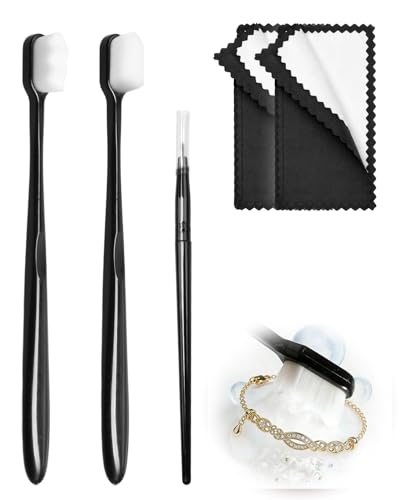 Jewelry Cleaning Kit with Cleaning Brushes and Velvet Polishing Cloths - color: 5 Piece Black