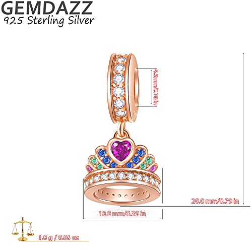 GEMDAZZ 925 Sterling Silver Valentines Day Charms Heart Charms, I Love You to The Moon and Back Pendant, Cupid Arrow and 4 Leaf Clover Beads fit European Bracelets, Gift for Lover/Wife/Girls - color: Rose Gold Princess Crown Pendant Charms