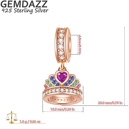 GEMDAZZ 925 Sterling Silver Valentines Day Charms Heart Charms, I Love You to The Moon and Back Pendant, Cupid Arrow and 4 Leaf Clover Beads fit European Bracelets, Gift for Lover/Wife/Girls - color: Rose Gold Princess Crown Pendant Charms