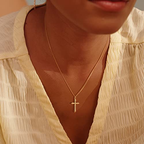 Fettero Cross Necklace for Women Faith Pendant 14K Plated Dainty Chain Necklaes Minimalist Simple Tiny God Lords Prayer Religious Jewelry - style: Blank Cross