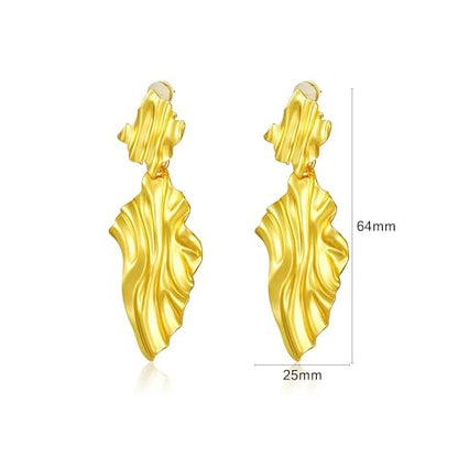 Large Geometric Drop Dangle Earrings for Women Pearl Teardrop Disc Rectangle Oval Fishtail Shell Shaped Textured Dangle Studs Earrings for Women - color: Gold-Textured
