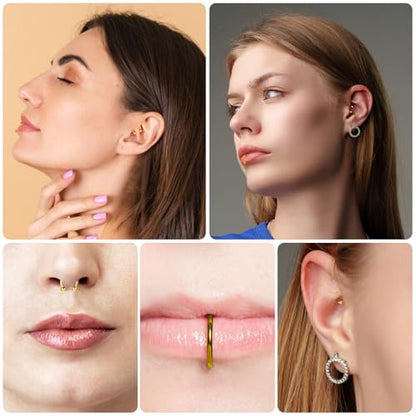 32Pcs Lip Rings for Women 16G Stainless Steel Horseshoe Labret Studs Monroe Lip Barbell Ring Snake Bite Piercing Jewelry Helix Earring Daith Tragus Cartilage Surgical Steel Jewelry - color: Gold