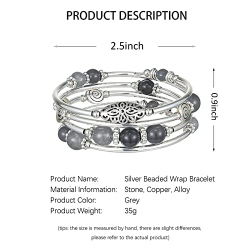 FULU AUTUMN Stackable Beaded Bracelets for Women Boho Wrap Silver Bracelet Layered Fashion Jewelry Gifts for Her - color: 17-Grey