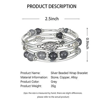 FULU AUTUMN Stackable Beaded Bracelets for Women Boho Wrap Silver Bracelet Layered Fashion Jewelry Gifts for Her - color: 17-Grey