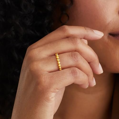 3PCS 14K Gold Plated Stretch Rings for Women Dainty Ball Beaded Elastic Layered Stack Knuckle Ring Set Non Tarnish Waterproof Trendy Statement Jewelry Gifts for Daily Outfits Fashion Accessories - color: Gold-3Pcs