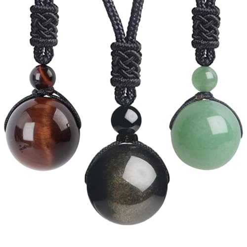 Anjiucc Natural Gemstone Healing Crystals Necklace, Adjustable Chakra Beads Pendant for Women Men, Protection, Energy Balance - color: 3pcs set 3