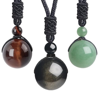 Anjiucc Natural Gemstone Healing Crystals Necklace, Adjustable Chakra Beads Pendant for Women Men, Protection, Energy Balance - color: 3pcs set 3