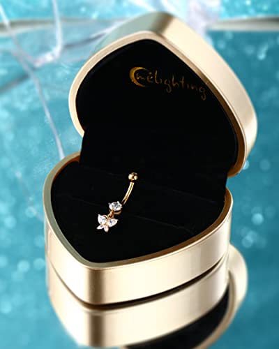 Melighting 14K Solid Gold Butterfly Belly Button Rings for Women - Dangle Belly Piercing With Clear CZ - Navel Rings for Woman Body Piercing Jewelry