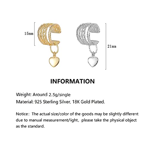 Oxidized 925 Sterling Silver Heart Motif Ear Cuff Earrings For Women, Non-Piercing Ear Cuff Jewelry Set Fashion Cartilage Helix CZ Earrings