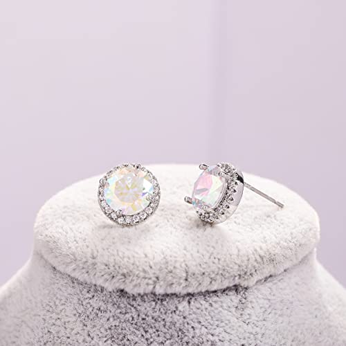 YOQUCOL Bright 8MM,10MM Cubic Zirconia Crystal Stud Earrings Round Pierced Earrings For Women - color: 10MM-AB-Color