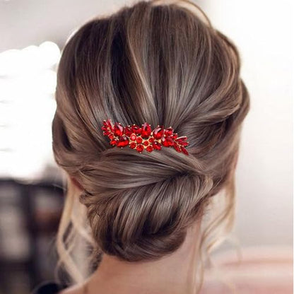 Bridal Crystal Hair Accessories Small Wedding Gold Hair Piece with Comb for Women Girls (Red) - color: Red