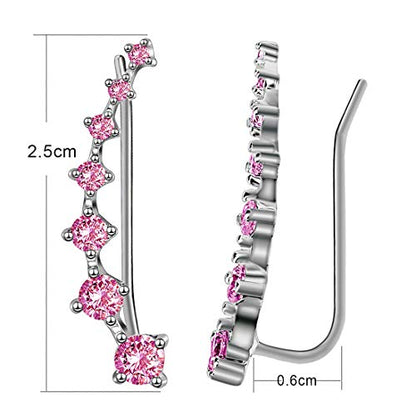 CZ Stud Earrings 925 Sterling Silver 18K Gold Plated Round Cubic Zirconia Hypoallergenic Set - color: Pink