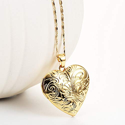 Locket Necklace that Holds Pictures Flower Lockets Pendant Necklaces Birthday Gifts Jewelry - style: Gold-plated Heart