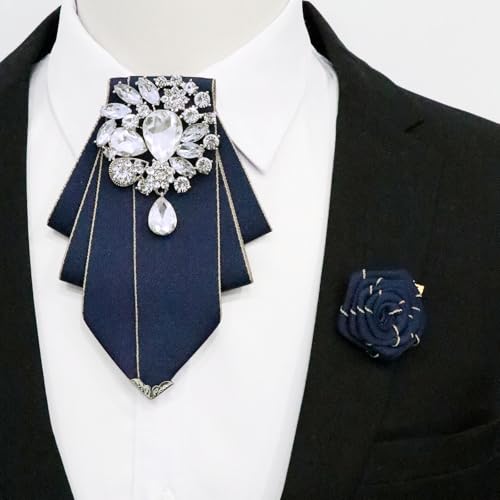 LJBFNN Bow Ties for Men Women, Pre-tied Bow Tie and Lapel Pin Set Crystal Rhinestone Bowties Men Women Wedding Party Prom - color: Blue