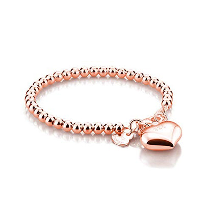 Dankadi New Women's 925 Sterling Silver Bracelet Minimalist 4-6MM Round Bead Chain Solid Silver Bracelet Charm Jewelry Lobster Claw Clasp - style: Rose gold 4mm15cm Pendant