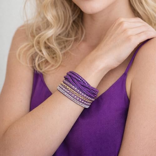 Long tiantian Leather Wrap Bracelets for Women Boho Multi Layered Bracelets Western Jewelry Hot Pink Accessories Birthday Gifts - color: 2287 purple