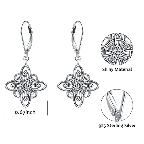 S925 Sterling Silver Celtic Knot Earrings for Women Irish Good Luck Drop Dangle Hook Earrings - style: Dangle Leverback - Witch's Knot