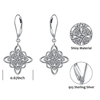 S925 Sterling Silver Celtic Knot Earrings for Women Irish Good Luck Drop Dangle Hook Earrings - style: Dangle Leverback - Witch's Knot