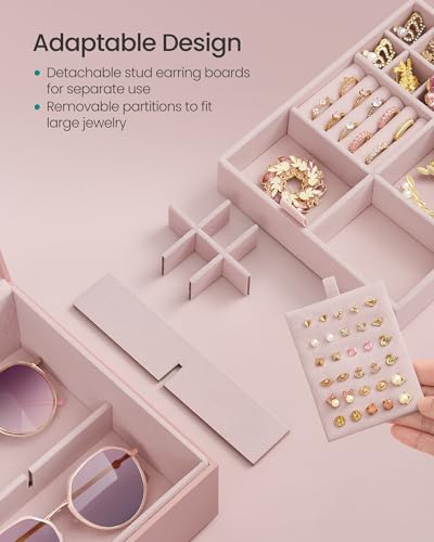 SONGMICS 2-Layer Jewelry Box, Jewelry Organizer with Handle, Removable Jewelry Tray, Jewelry Storage, Floating Effect, 8.1 x 9.4 x 4.3 Inches, Gift Idea, Jelly Pink UJBC165R01 - color: Jelly Pink