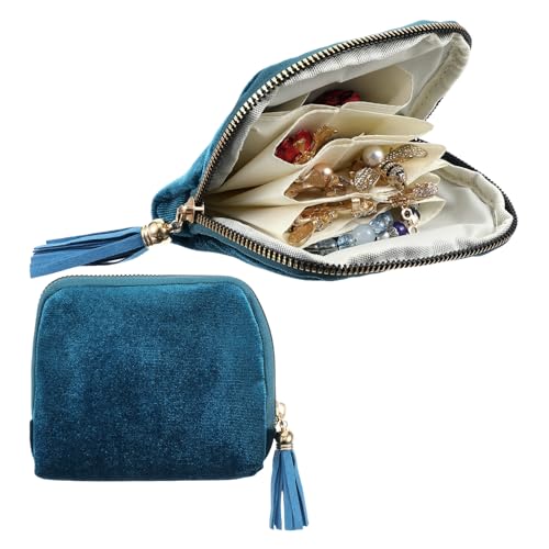 Travel Jewelry Case Organizer Portable Jewelry Pouch Small 5-Layer Velvet Zipper Pouch Bag for Crystal Bracelets Bangles Necklace Ring, Prevent Tangle Scratch