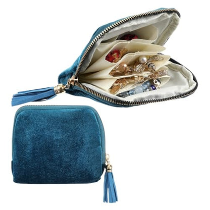 Travel Jewelry Case Organizer Portable Jewelry Pouch Small 5-Layer Velvet Zipper Pouch Bag for Crystal Bracelets Bangles Necklace Ring, Prevent Tangle Scratch