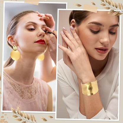 Misdary 3 Pcs Jewelry Gifts Set Bracelets Earrings Ring Cuff Bangle for Women Wedding Birthday Gifts - color: Gold, style: Frosted