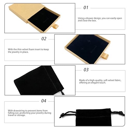 Small Jewelry Gift Box and Velvet Bag, Necklace Bracelet Earring Cardboard Organizer Square Jewellery Gift Box Pendent Storage Case for Birthday Xmas Christmas Wrapping (Light Brown) - color: Light Brown