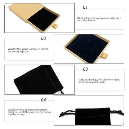 Small Jewelry Gift Box and Velvet Bag, Necklace Bracelet Earring Cardboard Organizer Square Jewellery Gift Box Pendent Storage Case for Birthday Xmas Christmas Wrapping (Light Brown) - color: Light Brown