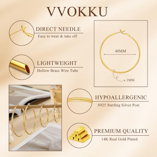 2MM S925 Sterling Silver Hoop Earrings Thin Gold Large Hoop Earring Lightweight Hypoallergenic Big Silver Thin Hoops Earring Gold Hoops Earrings for Women 30/40/50/60 MM - color: 40mm-Gold