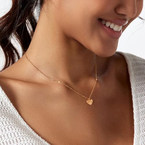 Zeffy Dainty Gold Heart Necklace for Women Trendy 14K Gold/Silver Plate Cute Heart Pendant Choker Necklaces Gold Love Heart Chain Necklace for Women Dainty Gold Jewelry Gifts for Women - style: LOVE Heart Necklace-Gold