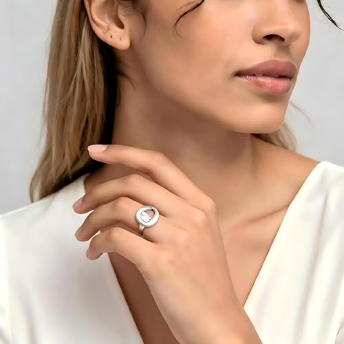 14K Gold Plated Ring for Women, Oval Cubic Zirconia Wrap Bands Ring, Chunky Dome Statement Ring Size 5 to 10 - color: Silver