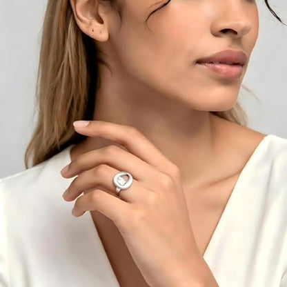 14K Gold Plated Ring for Women, Oval Cubic Zirconia Wrap Bands Ring, Chunky Dome Statement Ring Size 5 to 10 - color: Silver