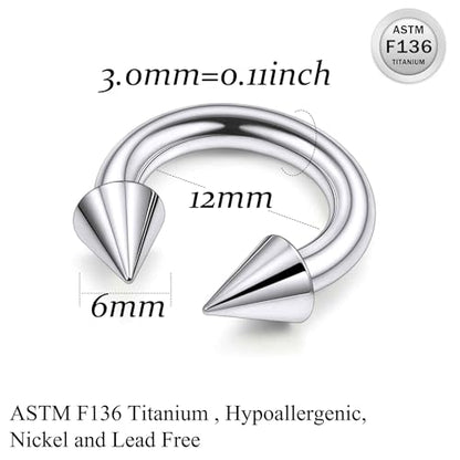 Ruifan 20G 18G 16G 14G 12G 8G 6G 4G 2G Horseshoe Nose Ring Titanium Septum Rings Piercing Jewelry Internally Threaded Gauges Cartilage Conch Helix Rook Lip Tragus Earring Hoop Eyebrow For Women Men - size: Spike: 8G - 12MM