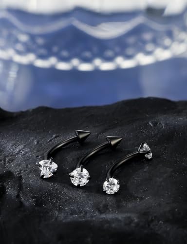 16G Eyebrow Ring Piercing Jewelry Surgical Steel Internal Thread CZ Heart Star Vertical Labret Lip Ring Rook Daith Earrings Belly Button Ring Piercing Jewelry for Women Silver Black Gold - color: Black, size: 16G, 10mm Length, 3mm CZ