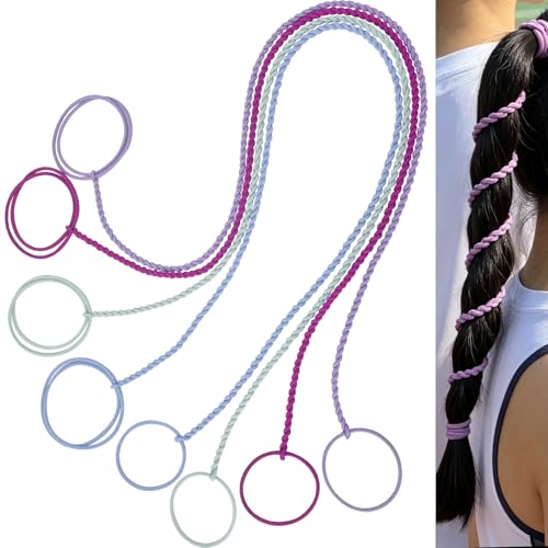 Hair Ties for Women, 25" 4 Packs Soft Nylon Elastic Ponytail Holders for Thick,Curly,Fine Hair Spiral Pony Tail Wrap Around Tie Long Womens Accessories for Sport,Swim,GYM (Hot Pink/Purple/Blue/Green) - color: Hot Pink/Purple/Blue/Green-25"