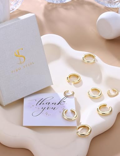 4Pairs 14K Gold Plated Ear Cuff Earrings for Women Non Piercing Jewelry | Hypoallergenic Earring Cuff for Sensitive Ears 14K Gold Silver Plated Non Tarnish Clip On Cartilage Fake Earring Set Trendy - color: 18K Gold Tone-Chunky