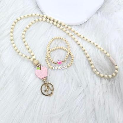 Teacher Appreciation Bracelet Gifts for Women, Stone Beaded Stretch Bracelets Set Thank You Teacher Gifts Retirement Teachers' Day Jewelry - color: Bracelet Wooden Lanyard Set